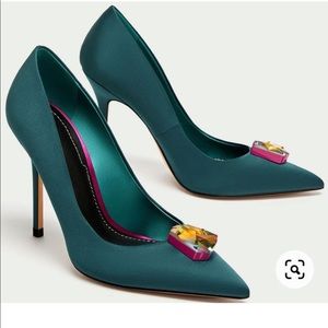 Satin Green Swarovski Heels - Zara